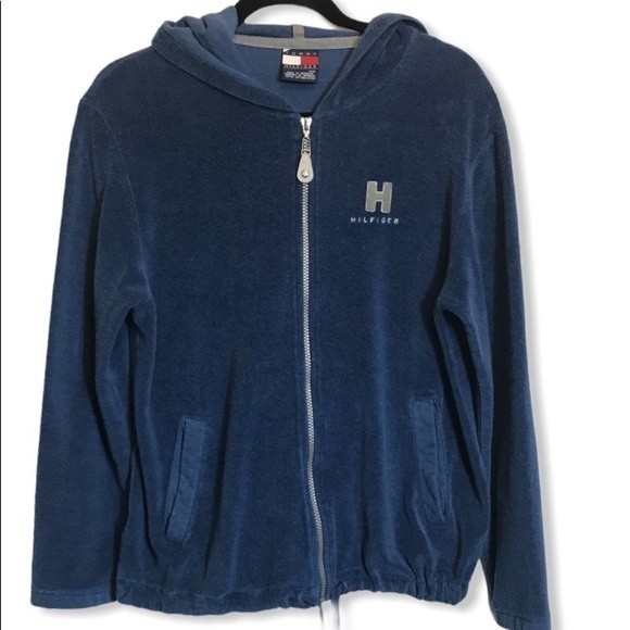 90s Tommy Hilfiger Variety Fleece Jacket Hoodie Blue full zip Logo size M - Picture 6 of 15